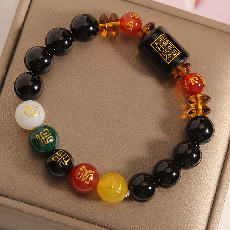 Pulsera de la riqueza de la sabiduría de la ágata roja del ónix negro de los cinco elementos de las Buddha Stones