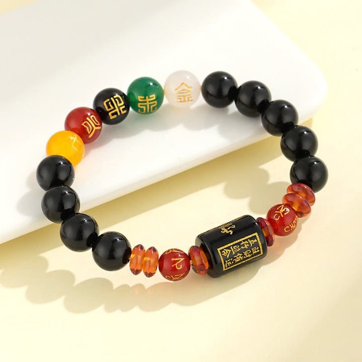 Pulsera de la riqueza de la sabiduría de la ágata roja del ónix negro de los cinco elementos de las Buddha Stones