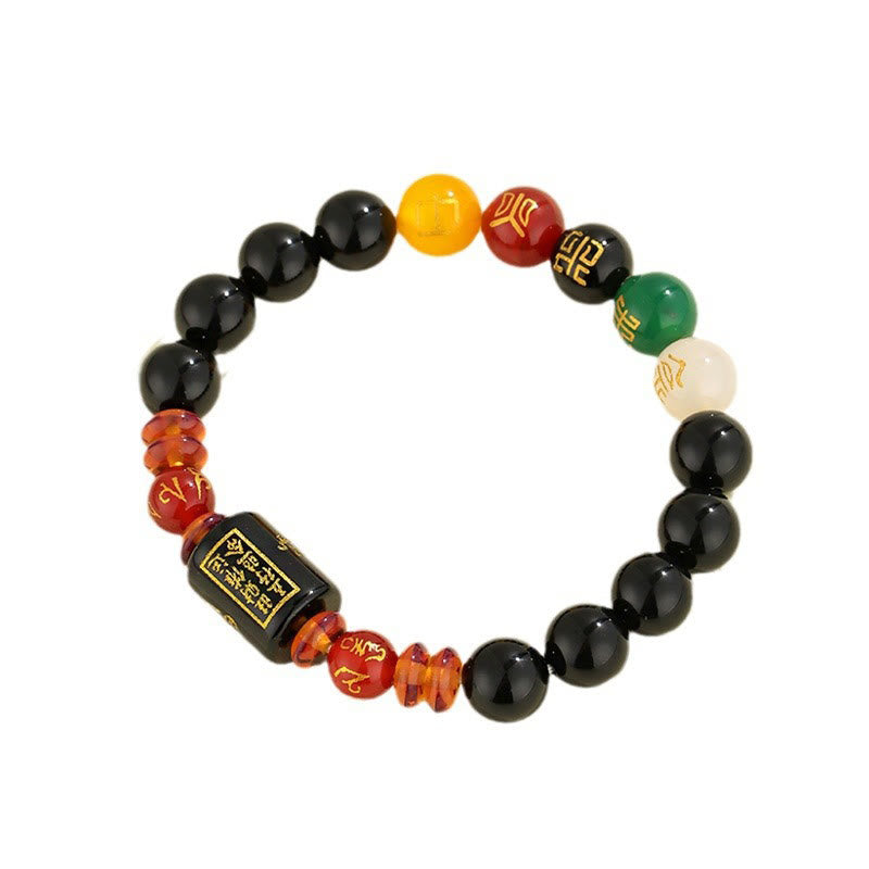Pulsera de la riqueza de la sabiduría de la ágata roja del ónix negro de los cinco elementos de las Buddha Stones