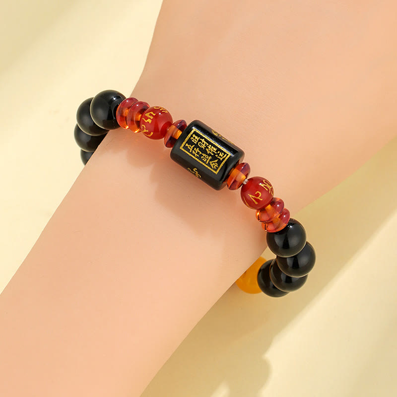 Pulsera de la riqueza de la sabiduría de la ágata roja del ónix negro de los cinco elementos de las Buddha Stones