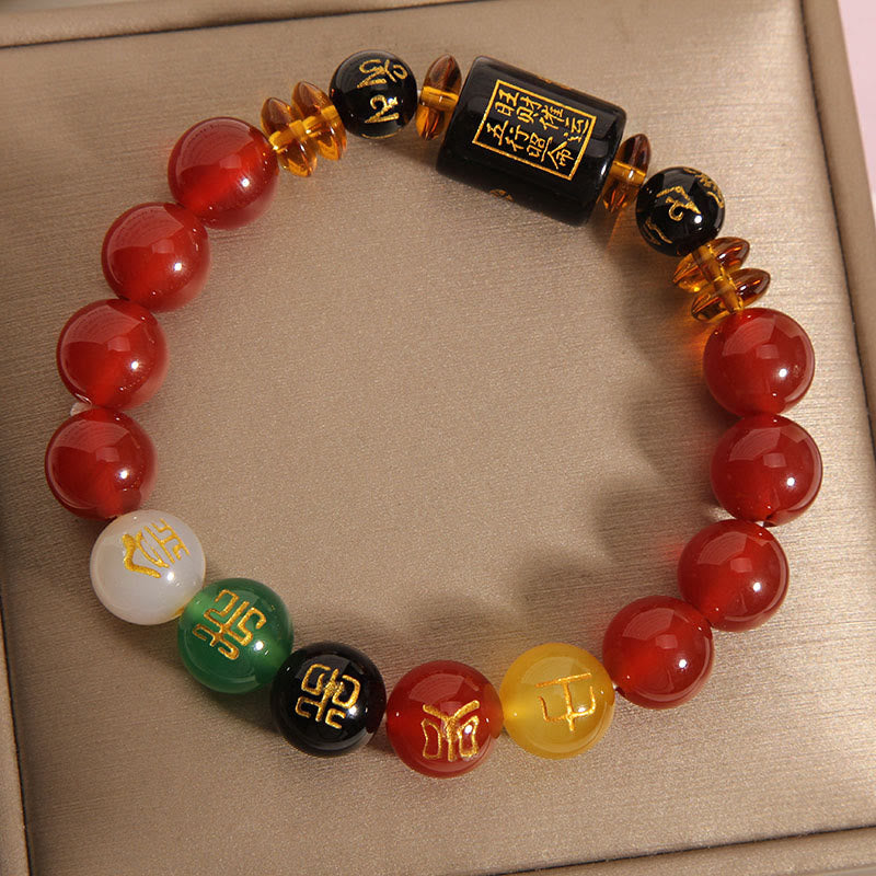 Pulsera de la riqueza de la sabiduría de la ágata roja del ónix negro de los cinco elementos de las Buddha Stones