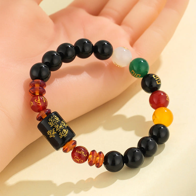 Pulsera de la riqueza de la sabiduría de la ágata roja del ónix negro de los cinco elementos de las Buddha Stones