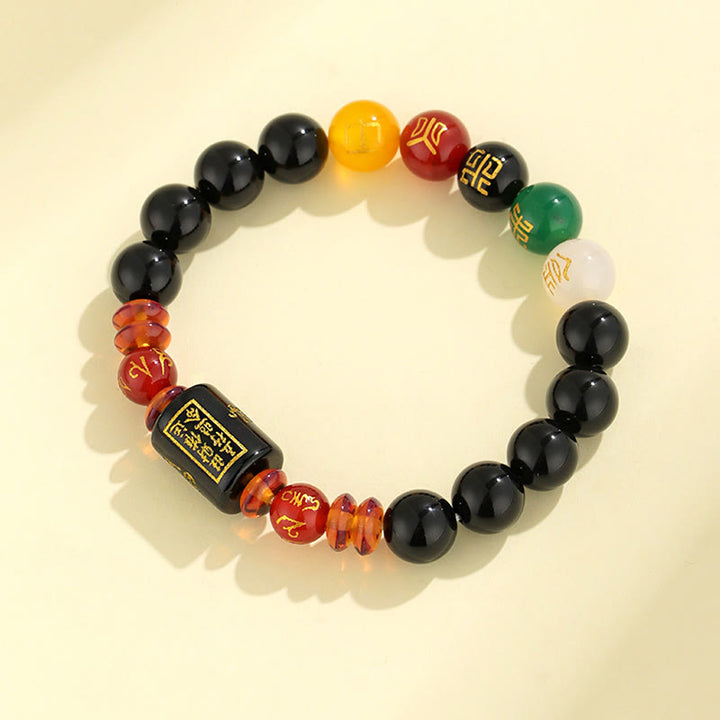 Pulsera de la riqueza de la sabiduría de la ágata roja del ónix negro de los cinco elementos de las Buddha Stones