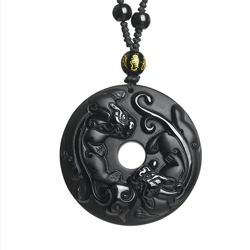Buddha Stones, obsidiana negra Natural, hebilla de la paz, cuentas de Pixiu, colgante de collar resistente