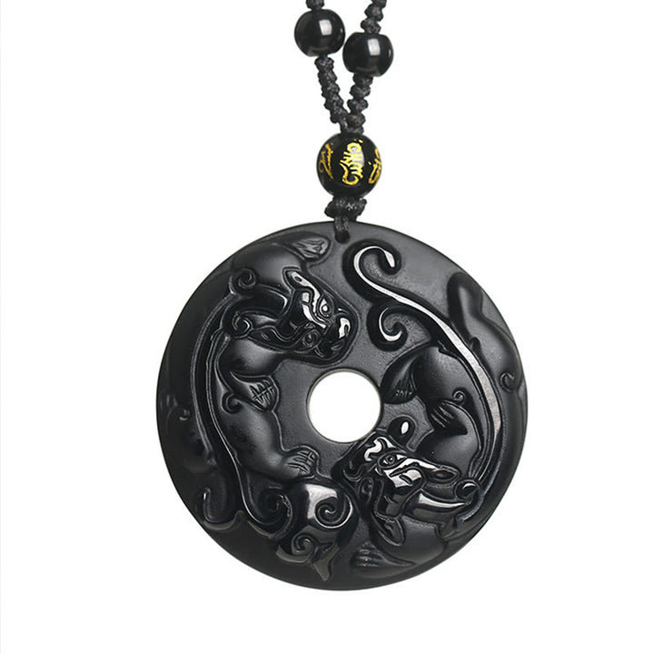 Buddha Stones, obsidiana negra Natural, hebilla de la paz, cuentas de Pixiu, colgante de collar resistente