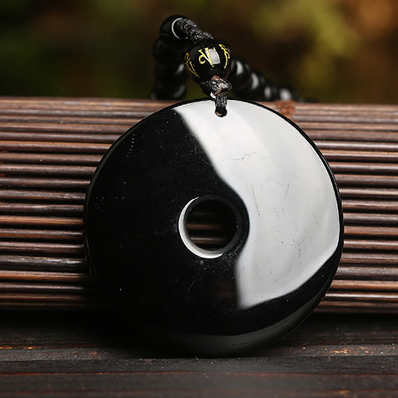 Buddha Stones, obsidiana negra Natural, hebilla de la paz, cuentas de Pixiu, colgante de collar resistente