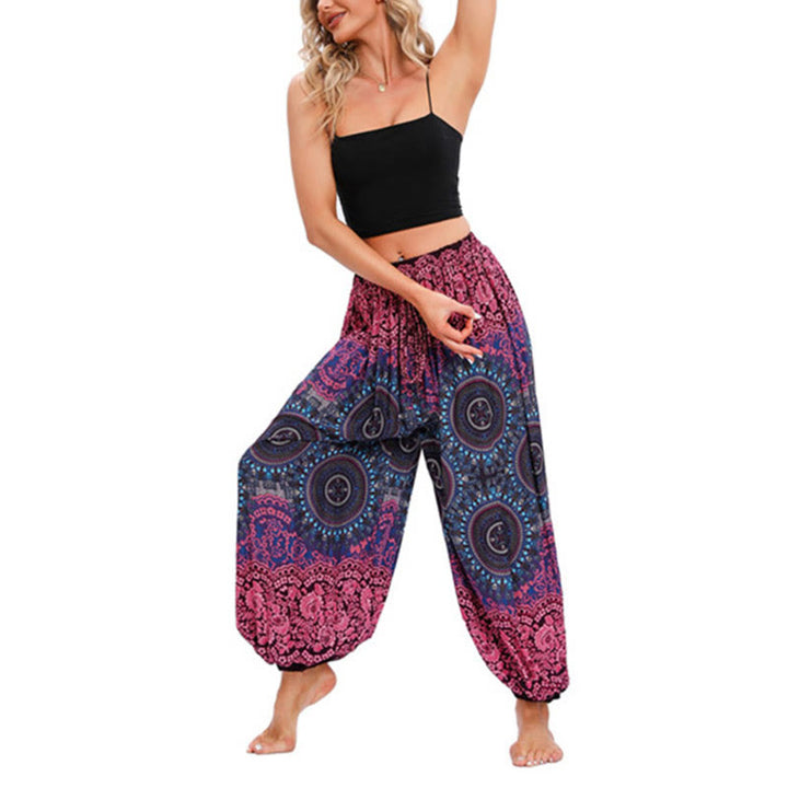 Pantalones de yoga para mujer con patrón de brújula sueltos e informales con Buddha Stones