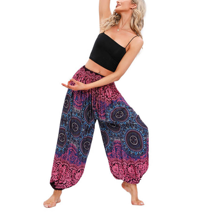 Pantalones de yoga para mujer con patrón de brújula sueltos e informales con Buddha Stones - image 3