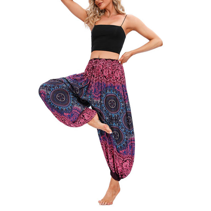 Pantalones de yoga para mujer con patrón de brújula sueltos e informales con Buddha Stones