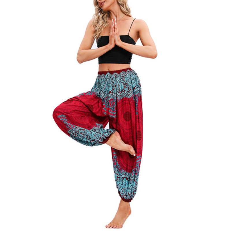 Pantalones de yoga para mujer con estampado de flores en forma de círculo suelto con Buddha Stones - image 4