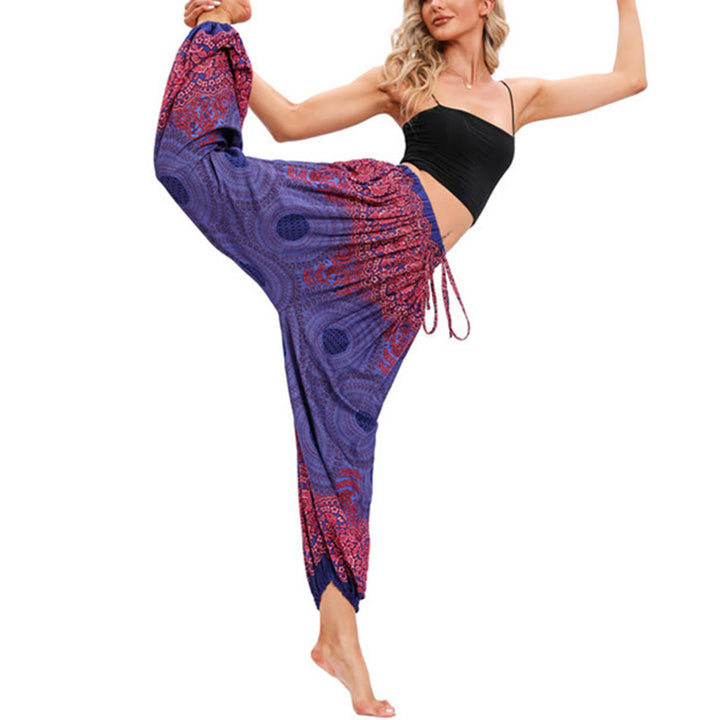 Pantalones de yoga para mujer con estampado de flores en forma de círculo suelto con Buddha Stones - image 16