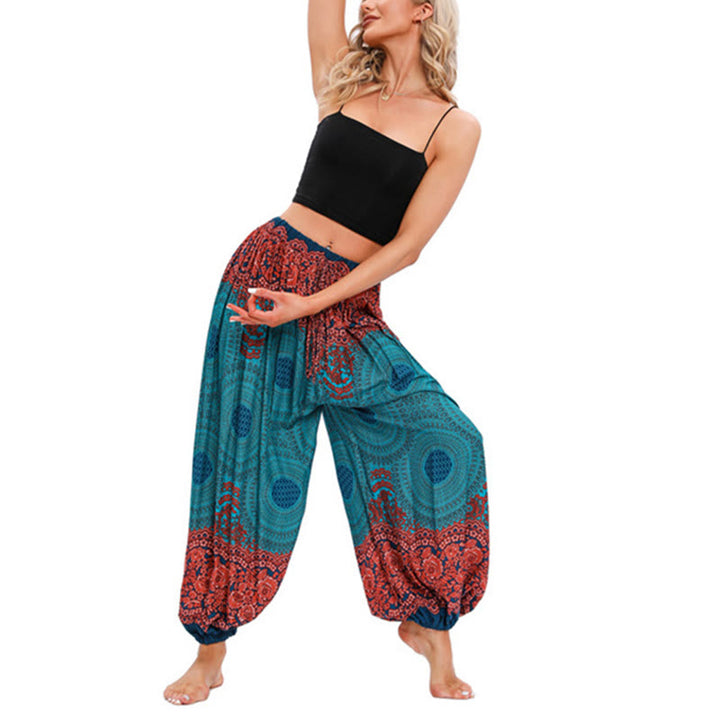 Pantalones de yoga para mujer con estampado de flores en forma de círculo suelto con Buddha Stones - Verde (apto para US4-8/10; UK/AU8-12/14; UE 36-40/42) - image 6