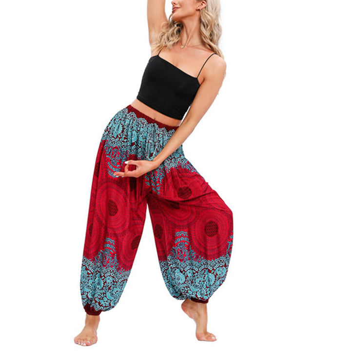 Pantalones de yoga para mujer con estampado de flores en forma de círculo suelto con Buddha Stones - image 2