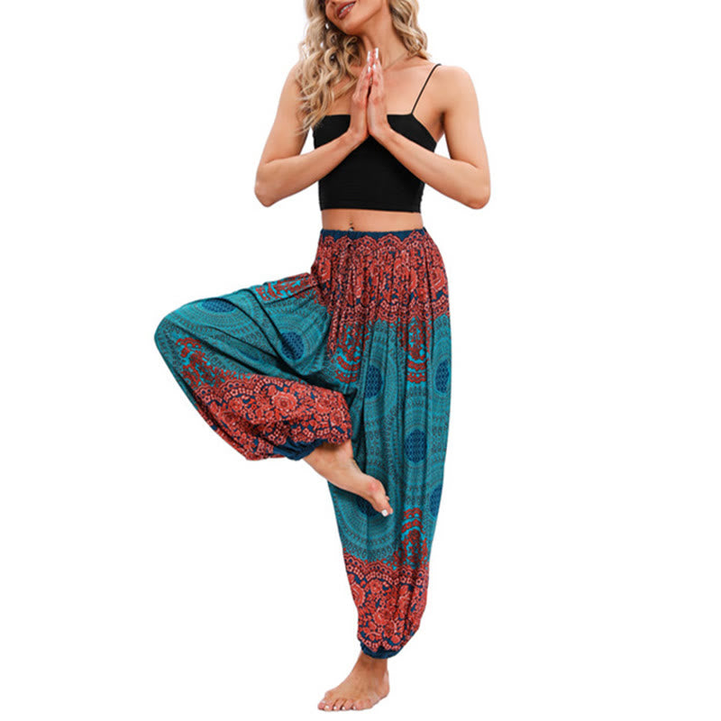 Pantalones de yoga para mujer con estampado de flores en forma de círculo suelto con Buddha Stones - image 7