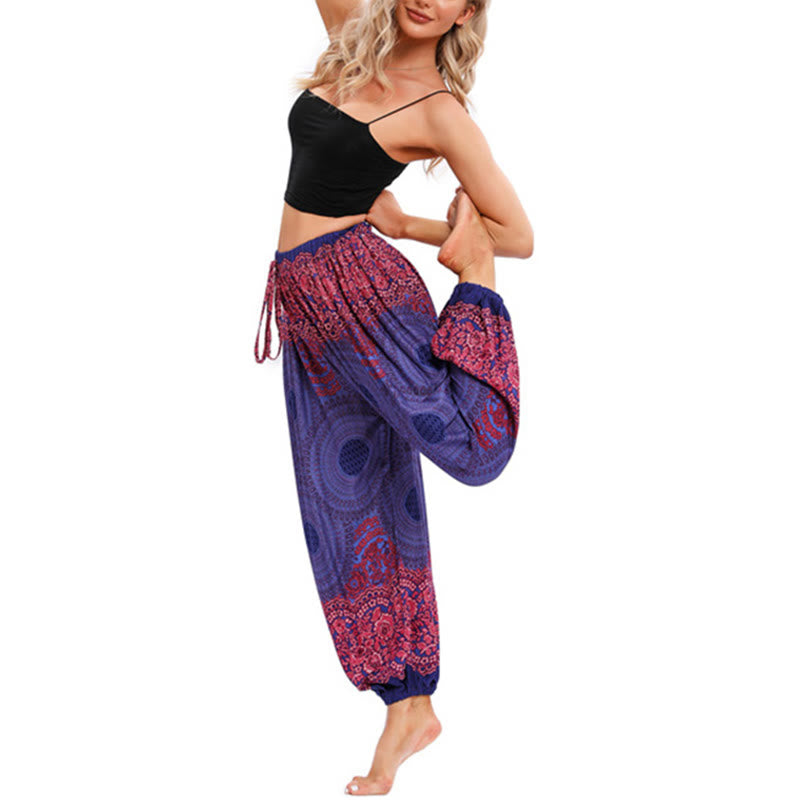 Pantalones de yoga para mujer con estampado de flores en forma de círculo suelto con Buddha Stones - image 14