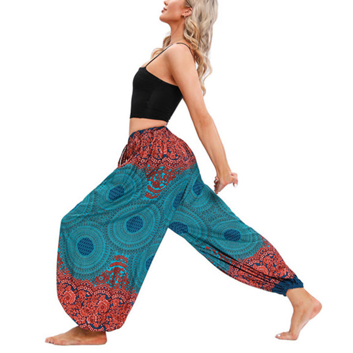 Pantalones de yoga para mujer con estampado de flores en forma de círculo suelto con Buddha Stones - image 9