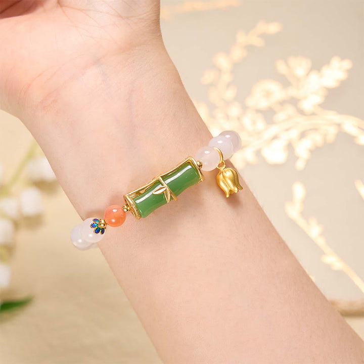 Pulsera de positividad con cuentas de bambú de jadeíta de ágata blanca natural con Buddha Stones