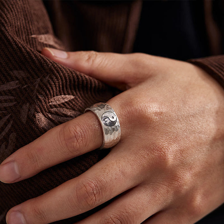 Anillo ajustable de armonía con símbolo de Yin Yang Bagua de plata de ley 999 hecho a mano con Buddha Stones - image 8