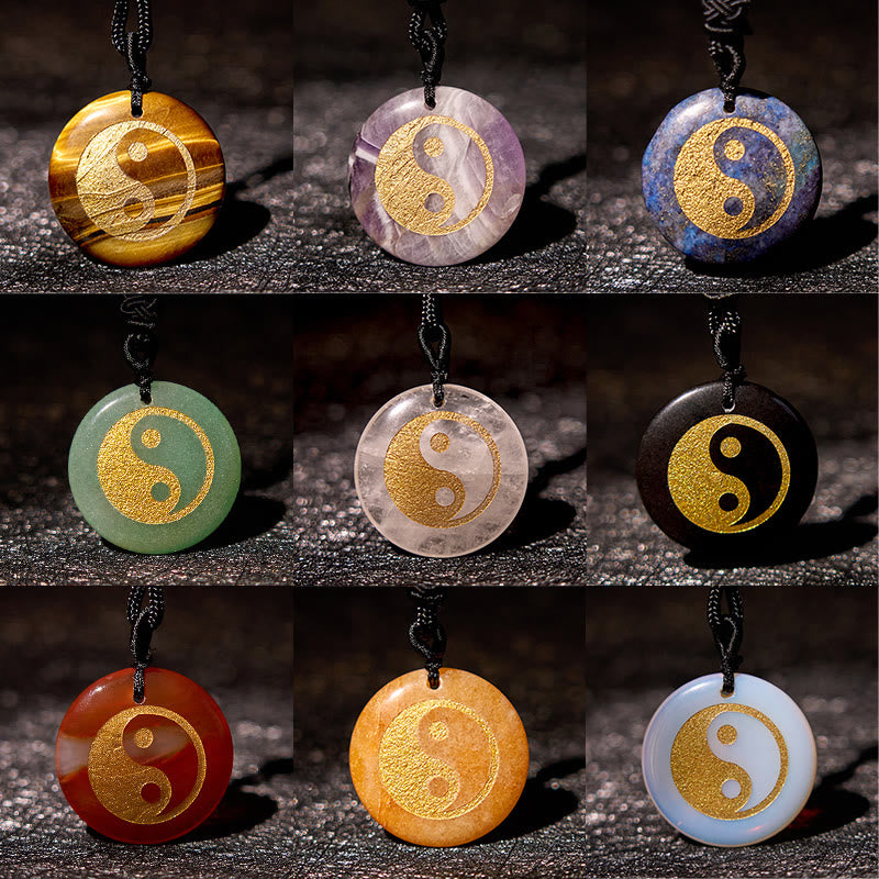 Buddha Stones Collar con colgante espiritual Yin Yang, amatista, ojo de tigre, aventurina verde y varios cristales - image 4