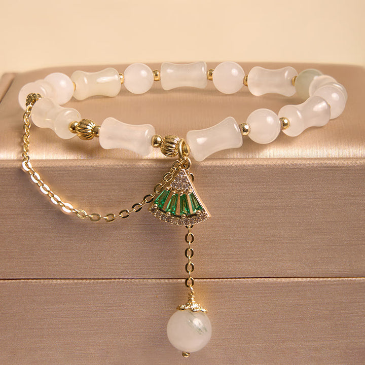 Buddha Stones Pulsera Tianshan con diseño de bambú y jade blanco para la suerte - Dije de jade verde blanco (circunferencia de muñeca: 14-16 cm) - image 0