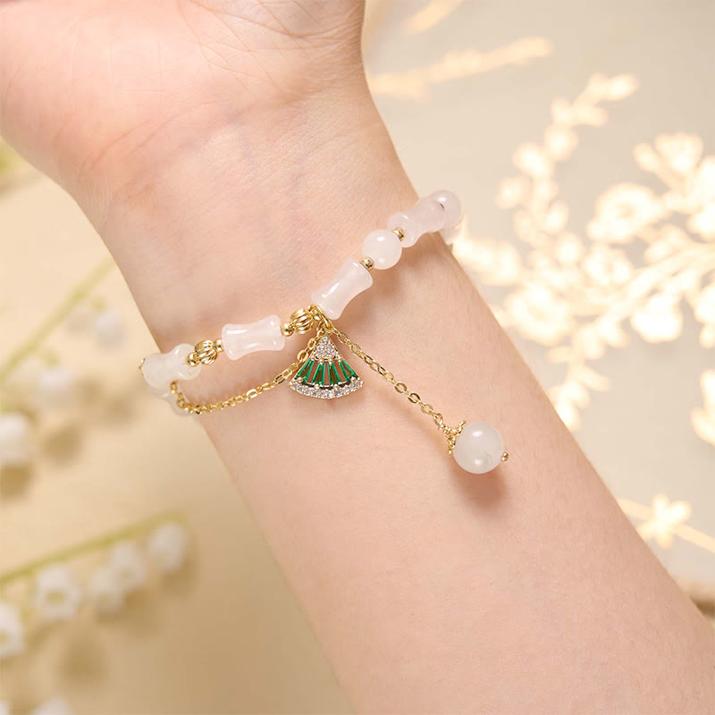 Buddha Stones Pulsera Tianshan con diseño de bambú y jade blanco para la suerte - image 2