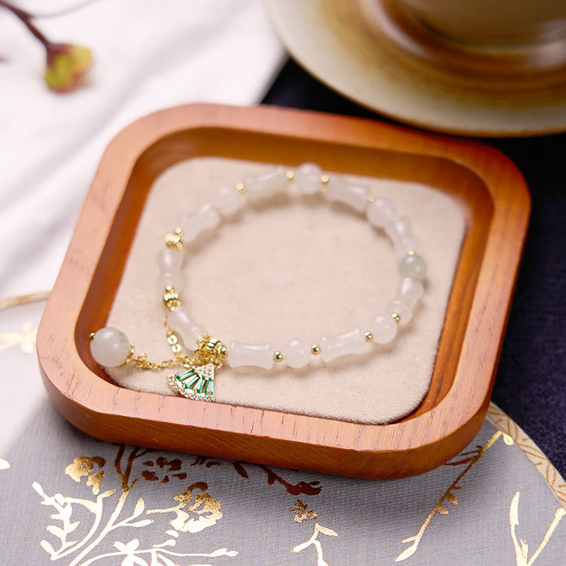 Buddha Stones Pulsera Tianshan con diseño de bambú y jade blanco para la suerte - image 3