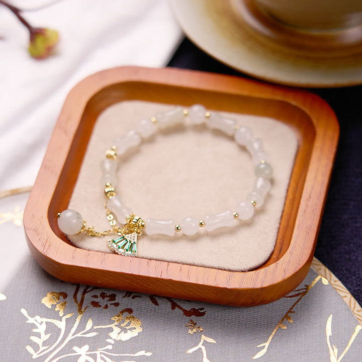 Buddha Stones Pulsera Tianshan con diseño de bambú y jade blanco para la suerte - image 3