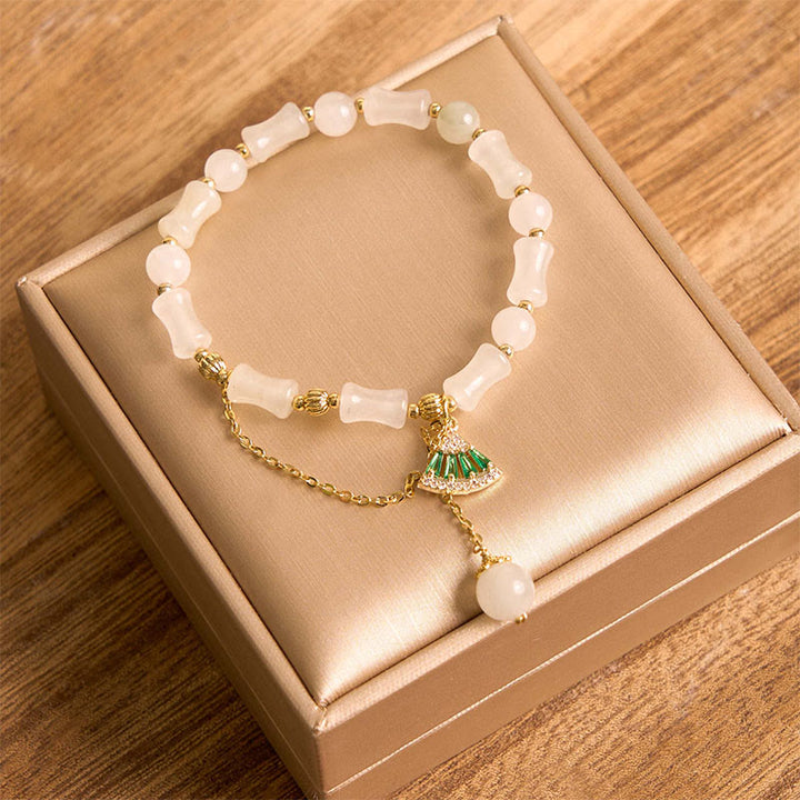 Buddha Stones Pulsera Tianshan con diseño de bambú y jade blanco para la suerte - image 1