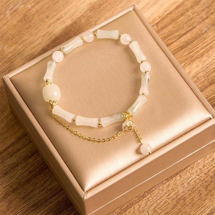 Buddha Stones Pulsera Tianshan con diseño de bambú y jade blanco para la suerte - image 8