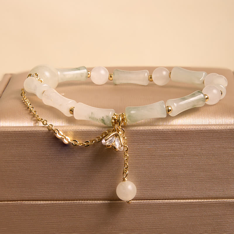 Buddha Stones Pulsera Tianshan con diseño de bambú y jade blanco para la suerte - Jade blanco (circunferencia de la muñeca 14-16 cm) - image 7