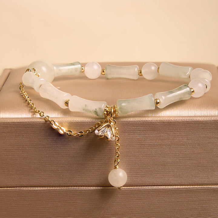 Buddha Stones Pulsera Tianshan con diseño de bambú y jade blanco para la suerte - Jade blanco (circunferencia de la muñeca 14-16 cm) - image 7