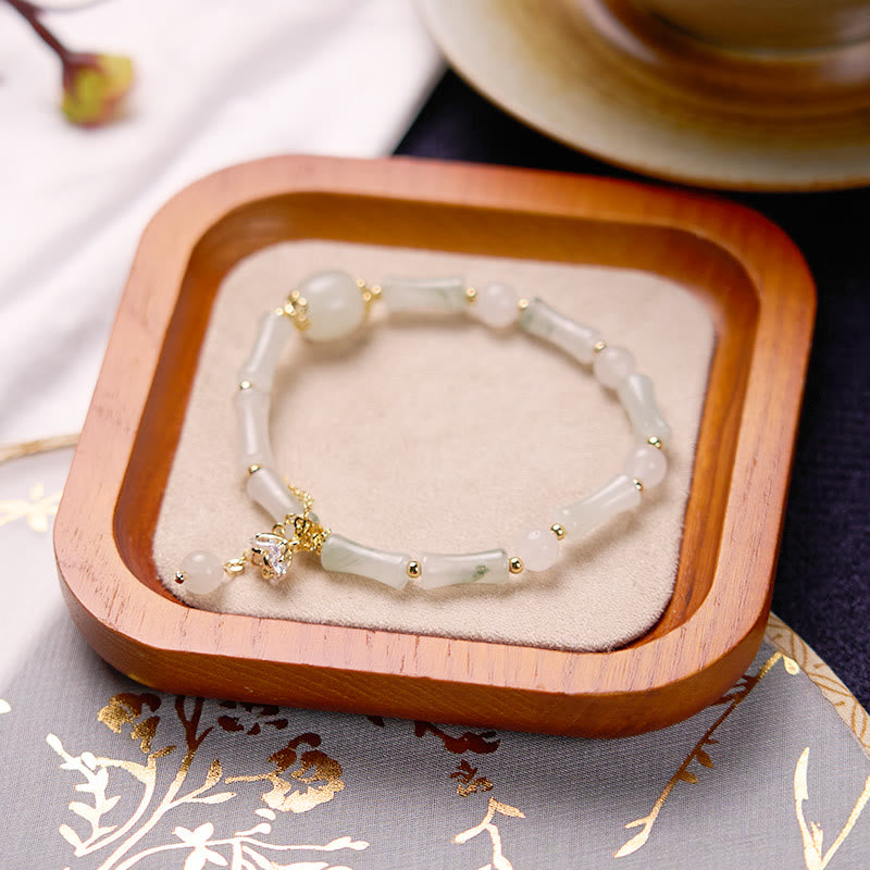 Buddha Stones Pulsera Tianshan con diseño de bambú y jade blanco para la suerte - image 9