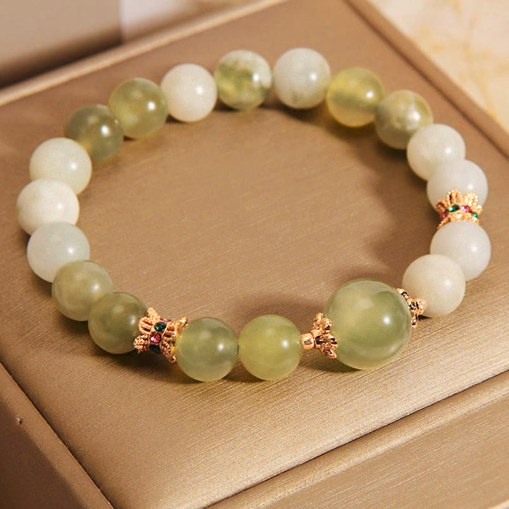 Pulsera de Abundancia de Jade Color Uva Verde con Buddha Stones