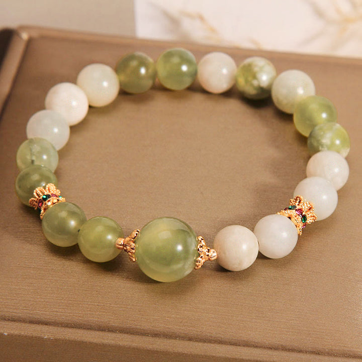 Pulsera de Abundancia de Jade Color Uva Verde con Buddha Stones