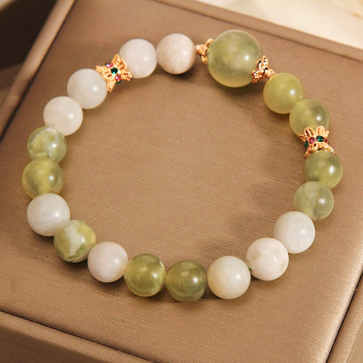 Pulsera de Abundancia de Jade Color Uva Verde con Buddha Stones