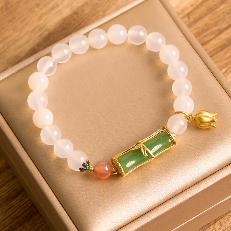 Pulsera de positividad con cuentas de bambú de jadeíta de ágata blanca natural con Buddha Stones