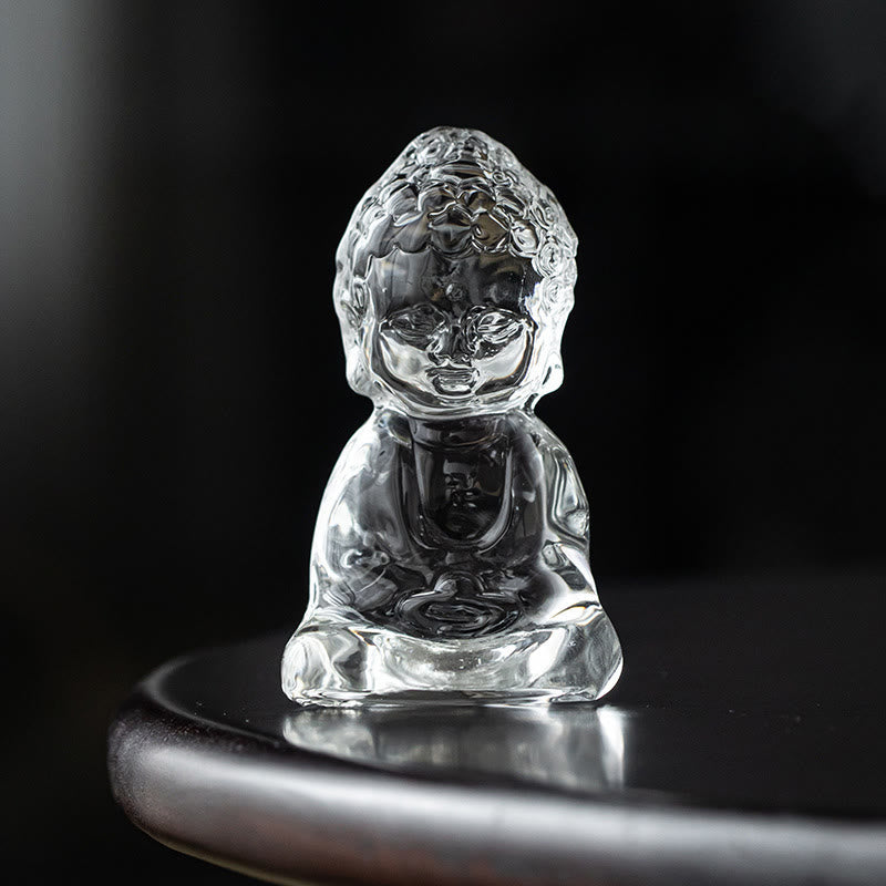 Buddha Stones Mini Tathagata Buda Liuli Serenity Decoración de escritorio - Buda transparente 5,3 x 4 x 8,5 cm - image 9