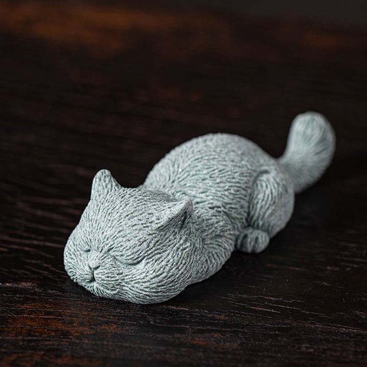 Buddha Stones pequeño gato hogar té mascota estatuilla decoración de escritorio - Gato durmiendo 10,6 x 4 x 2,5 cm - image 7
