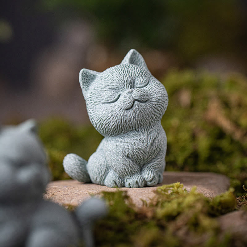 Buddha Stones pequeño gato hogar té mascota estatuilla decoración de escritorio - Gato de ojos cerrados 5,6 x 5 x 7,2 cm - image 1
