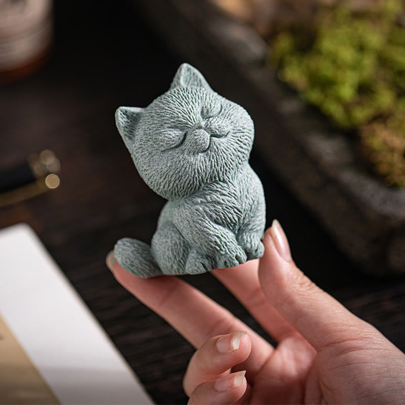 Buddha Stones pequeño gato hogar té mascota estatuilla decoración de escritorio - image 5