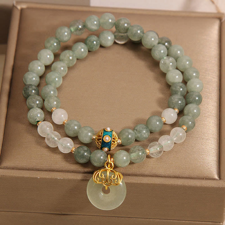 Pulsera de doble envoltura de la suerte con hebilla de la paz y aventurina verde con Buddha Stones