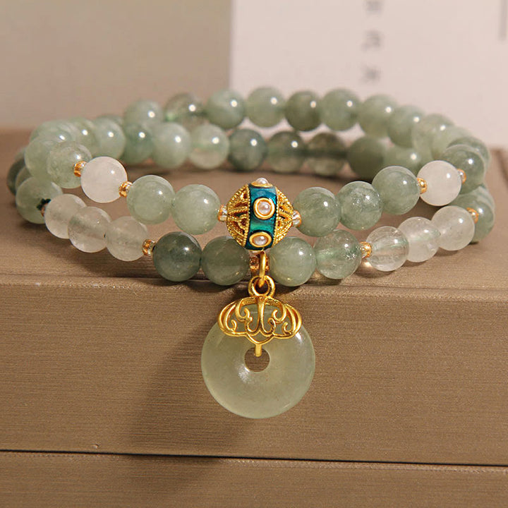 Pulsera de doble envoltura de la suerte con hebilla de la paz y aventurina verde con Buddha Stones
