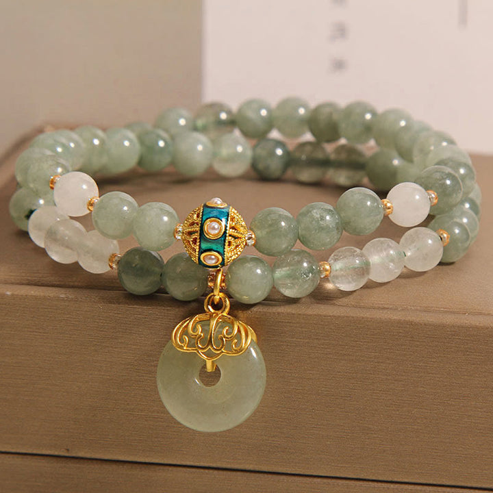 Pulsera de doble envoltura de la suerte con hebilla de la paz y aventurina verde con Buddha Stones