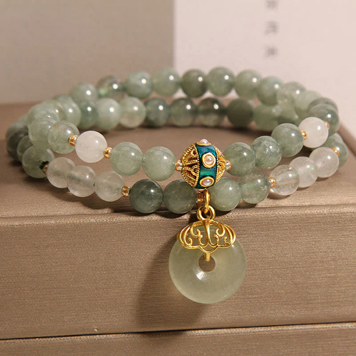 Pulsera de doble envoltura de la suerte con hebilla de la paz y aventurina verde con Buddha Stones