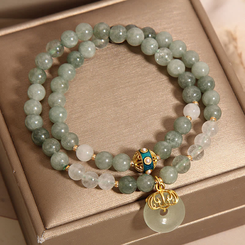 Pulsera de doble envoltura de la suerte con hebilla de la paz y aventurina verde con Buddha Stones