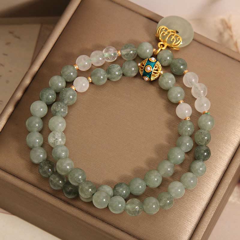 Pulsera de doble envoltura de la suerte con hebilla de la paz y aventurina verde con Buddha Stones