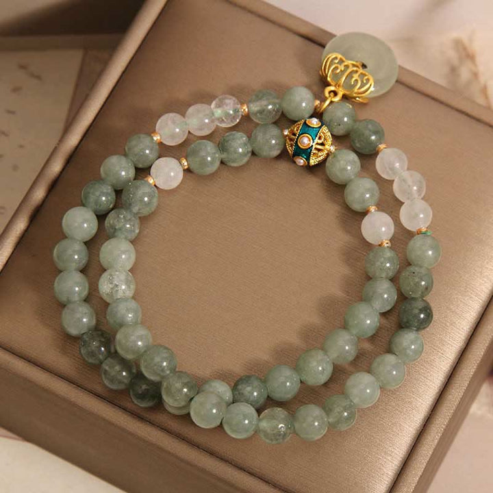 Pulsera de doble envoltura de la suerte con hebilla de la paz y aventurina verde con Buddha Stones