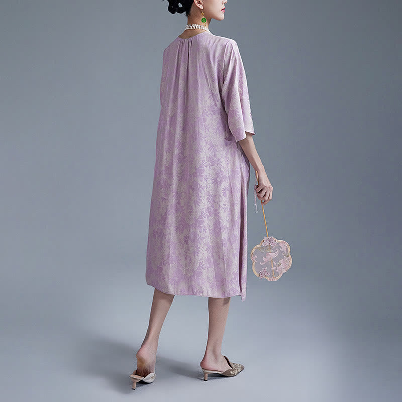 Vestido midi cheongsam chino de jacquard con hojas y flores pequeñas de Buddha Stones con bolsillos