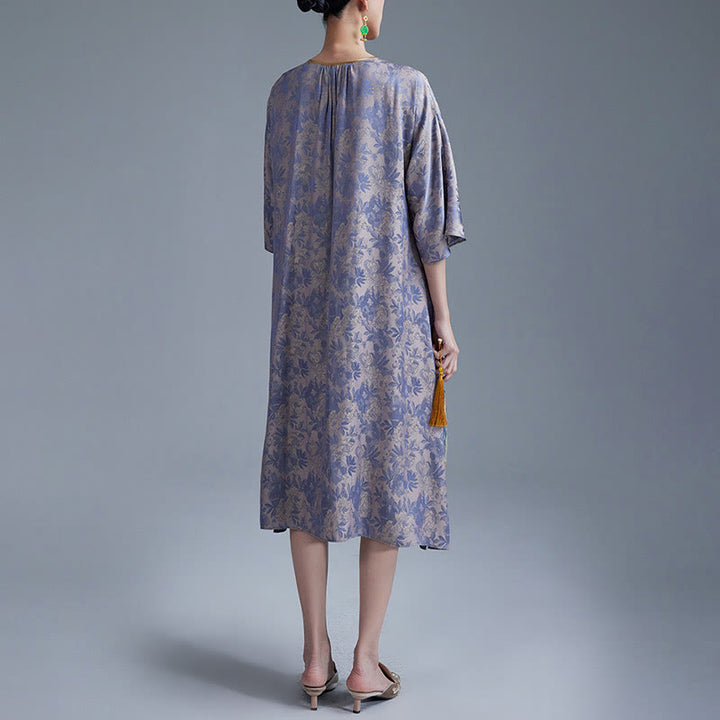 Vestido midi cheongsam chino de jacquard con hojas y flores pequeñas de Buddha Stones con bolsillos