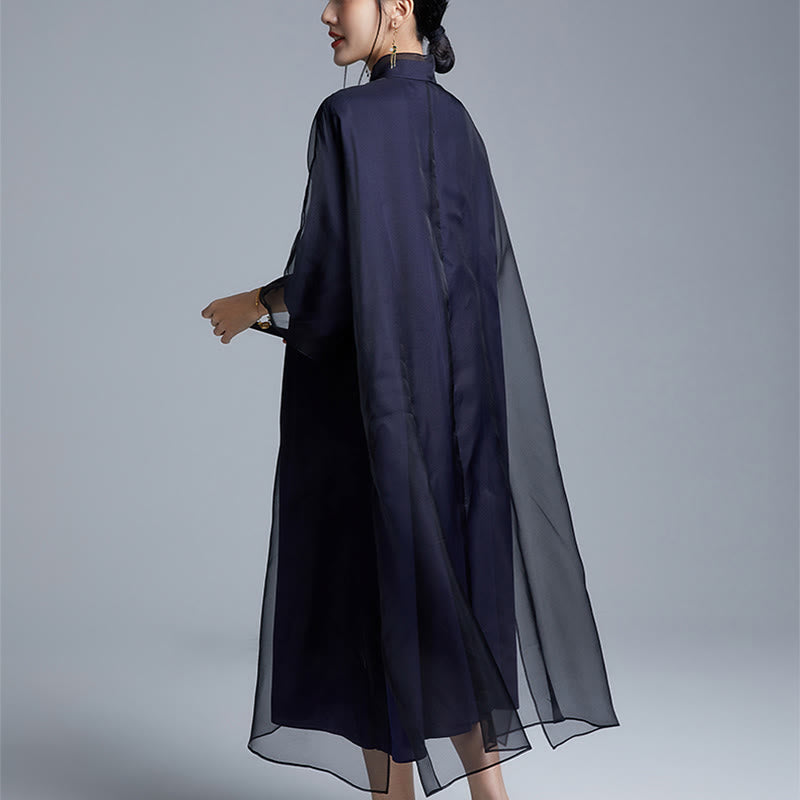 Vestido Cheongsam Qipao con bordado de Fénix de organza y seda de morera 100% con Buddha Stones